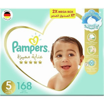 Pampers Premium Care Taped Baby Diapers, Size 5, 11-16Kg, Unique Softest Absorption For Ultimate Skin Protection, 168 Count