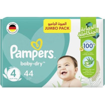 Pampers Baby-Dry Taped Diapers With Aloe Vera Lotion, Up To 100% Leakage Protection, Size 4, 9-14Kg, 44 Count
