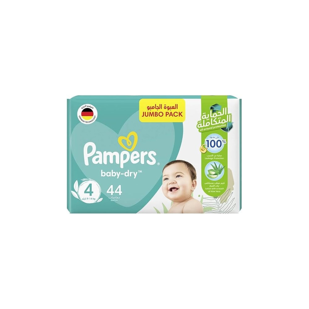 Pampers Baby-Dry Taped Diapers With Aloe Vera Lotion, Up To 100% Leakage Protection, Size 4, 9-14Kg, 44 Count