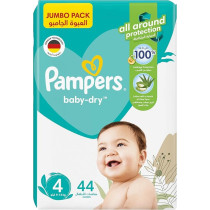 Pampers Baby-Dry Taped Diapers With Aloe Vera Lotion, Up To 100% Leakage Protection, Size 4, 9-14Kg, 44 Count
