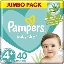 Pampers Baby-Dry Diapers With Aloe Vera Lotion And Leakage Protection, Size 4+, 10-15 Kg, 40 Diapers