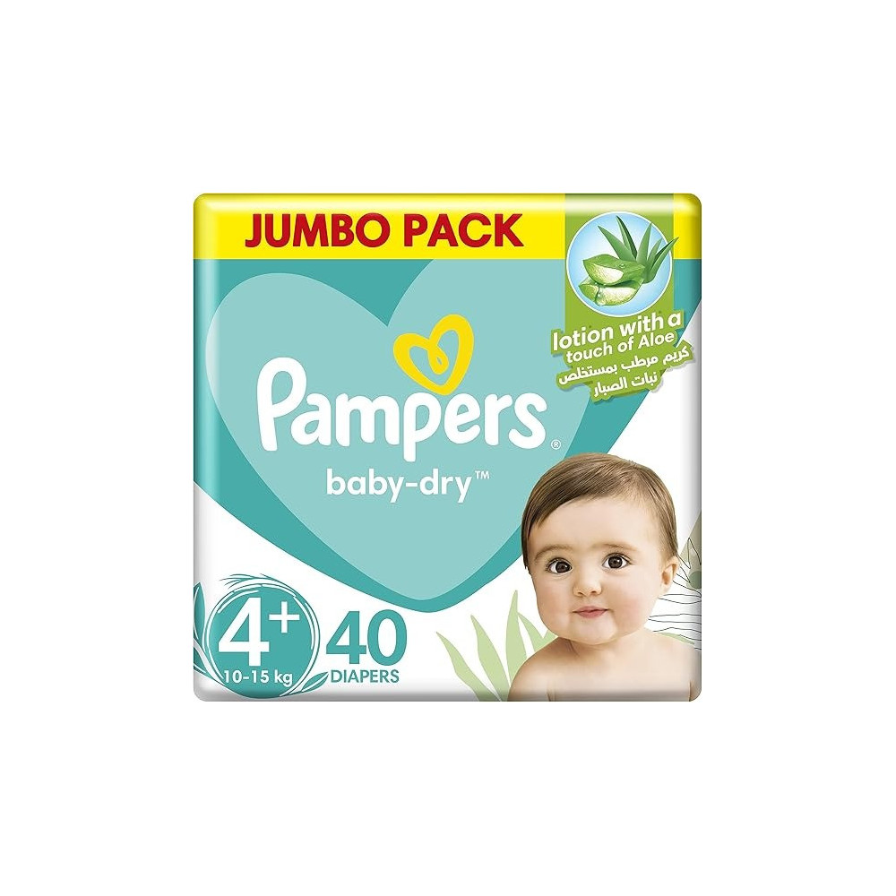 Pampers Baby-Dry Diapers With Aloe Vera Lotion And Leakage Protection, Size 4+, 10-15 Kg, 40 Diapers