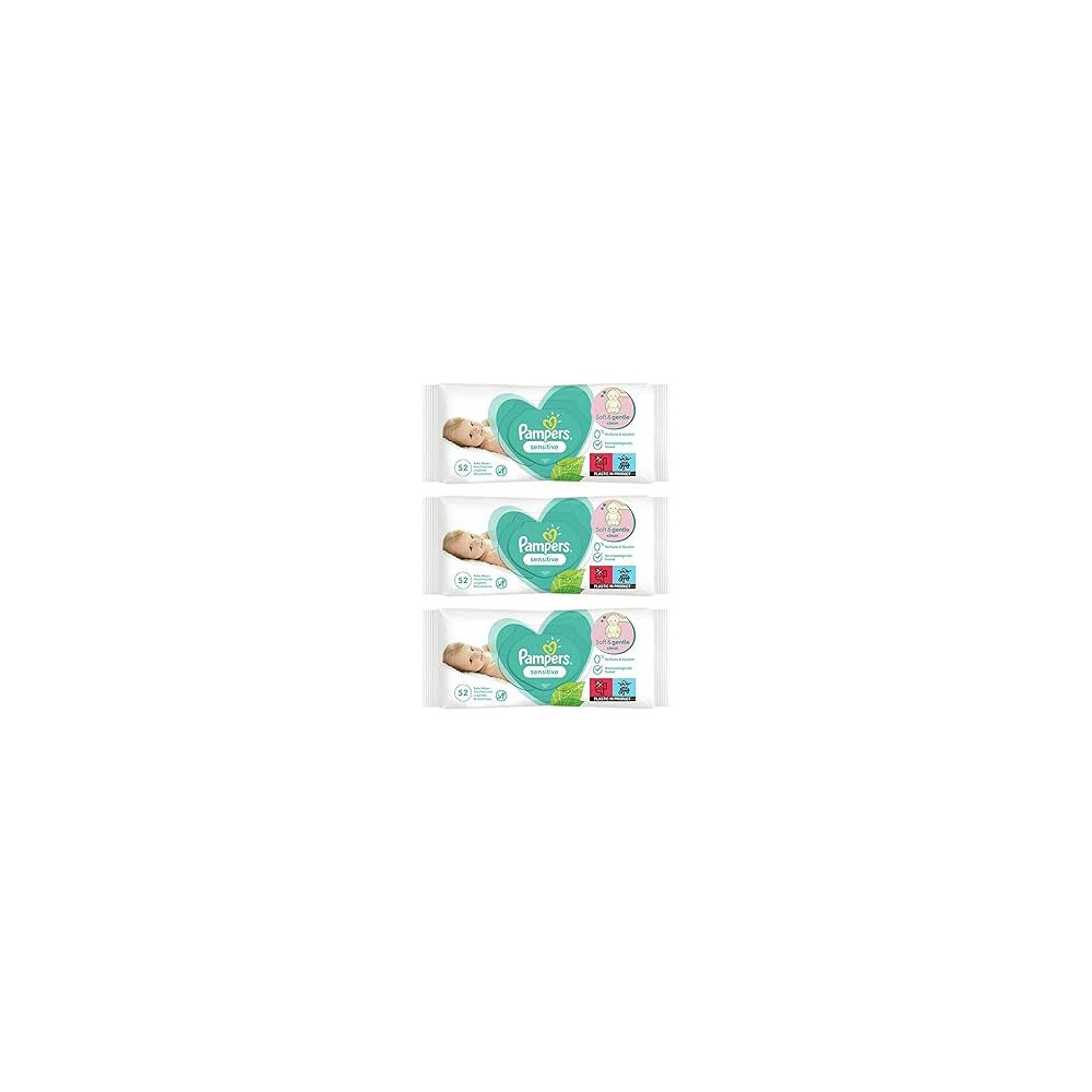 Pampers Wipes 156-624 X Baby Wet Sensitive Soft Gentle Fresh Babies No Fragrance Unscented Newborn Nappy Changing Skin Protection Clean Safe 52 Pcs Pack Uk Free P And P 3X Pampers Packs 156
