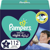 Pampers Baby-Dry Night Diapers For Extra Sleep Protection, Size 4, 10-15Kg, 112 Diaper Count