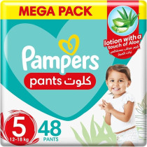 Pampers Baby-Dry Pants Diapers With Aloe Vera Lotion, 360 Fit And Up To 100% Leakproof, Size 5, 12-18Kg, Mega Pack, 48 Count