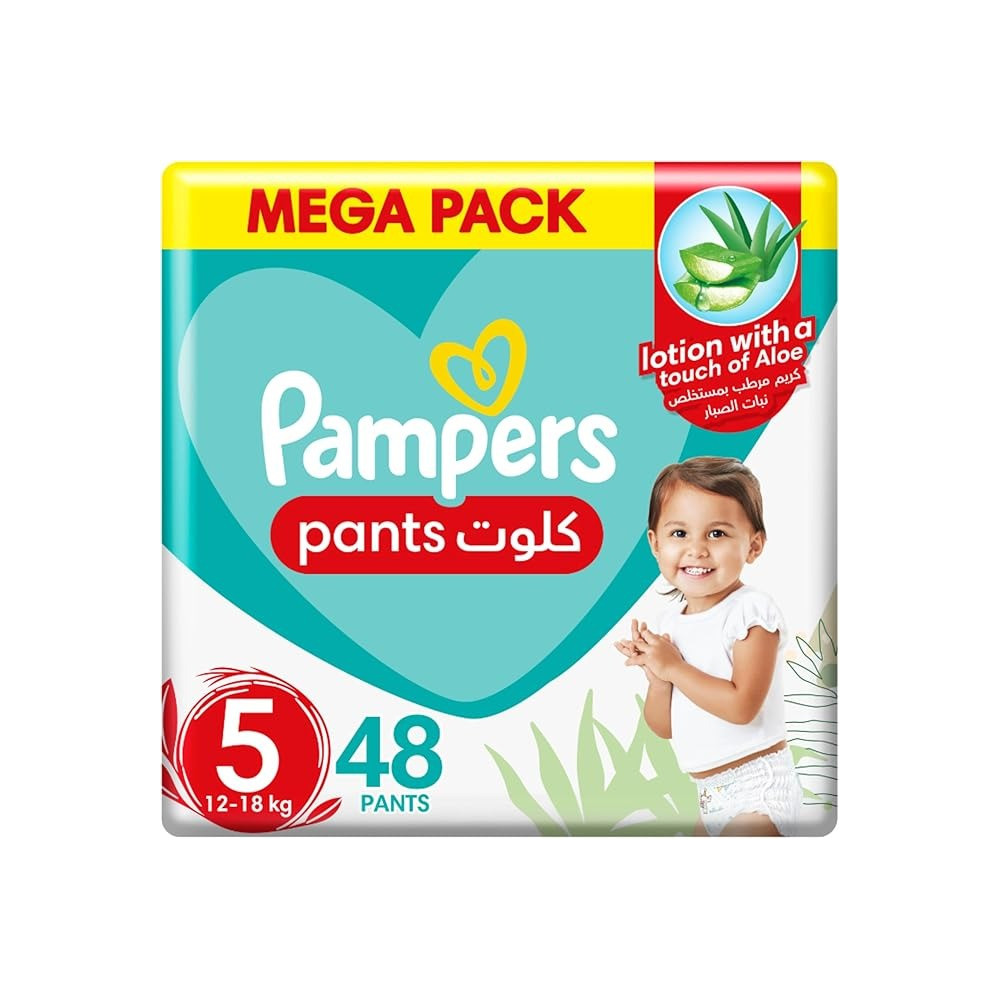 Pampers Baby-Dry Pants Diapers With Aloe Vera Lotion, 360 Fit And Up To 100% Leakproof, Size 5, 12-18Kg, Mega Pack, 48 Count