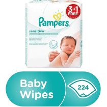 Pampers Sensitive Protect Baby Wipes With 100% Purified Water For Hands And Face, 4 Packs, 224 Count
