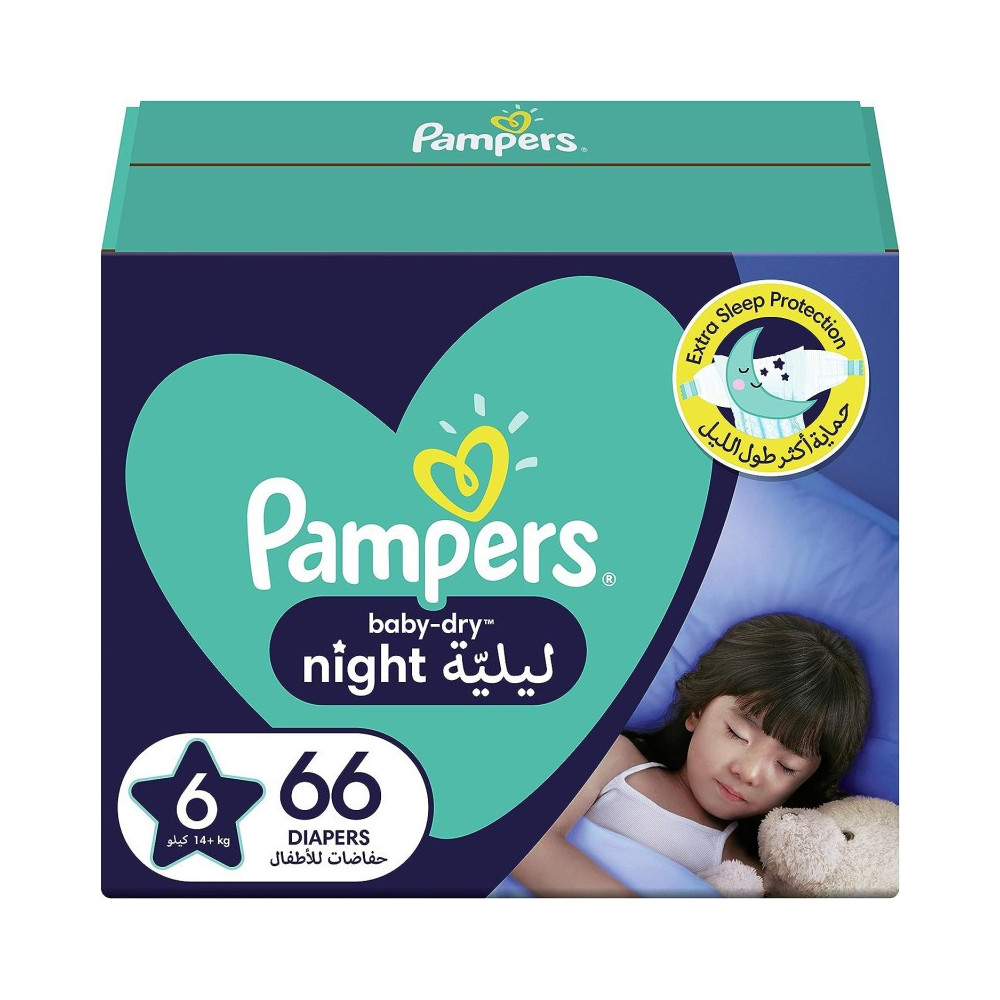 Pampers Baby-Dry Night Diapers For Extra Sleep Protection, Size 6, 14 Plus Kg, 66 Diaper Count