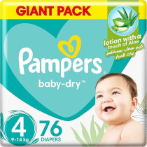Pampers Baby-Dry Taped Diapers With Aloe Vera Lotion, Up To 100% Leakage Protection, Size 4, 9-14Kg, 76 Count