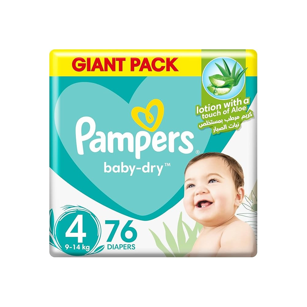 Pampers Baby-Dry Taped Diapers With Aloe Vera Lotion, Up To 100% Leakage Protection, Size 4, 9-14Kg, 76 Count