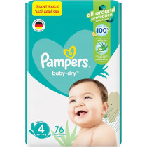 Pampers Baby-Dry Taped Diapers With Aloe Vera Lotion, Up To 100% Leakage Protection, Size 4, 9-14Kg, 76 Count