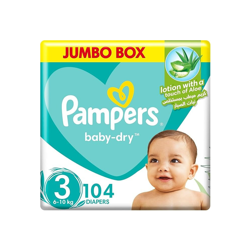 Pampers Baby-Dry, Size 3, Midi, 6-10 Kg, Jumbo Box, 104 Diapers