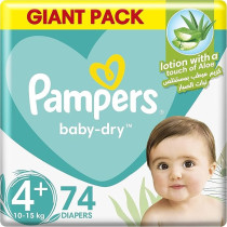 Pampers Baby-Dry Diapers With Aloe Vera Lotion And Leakage Protection, Size 4 Plus, 10-15 Kg, 74 Diapers