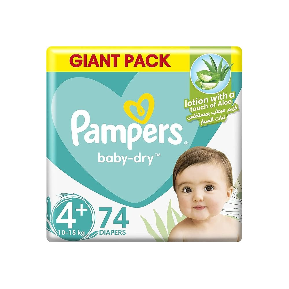 Pampers Baby-Dry Diapers With Aloe Vera Lotion And Leakage Protection, Size 4 Plus, 10-15 Kg, 74 Diapers