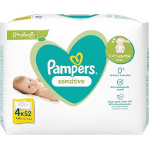 Pampers Sensitive Wet Wipes For Children, 4 Packs Of 52 Tissues 208 Wipes, Gentle Cleaning Of Sensitive Baby Skin