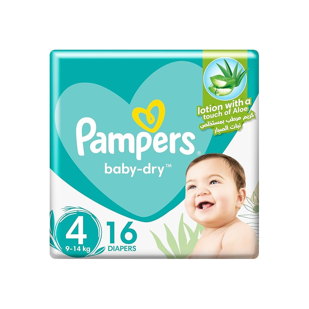 Pampers Baby-Dry Taped Diapers With Aloe Vera Lotion, Up To 100% Leakage Protection, Size 4, 9-14Kg, 16 Count