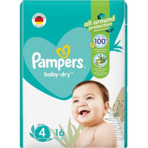 Pampers Baby-Dry Taped Diapers With Aloe Vera Lotion, Up To 100% Leakage Protection, Size 4, 9-14Kg, 16 Count