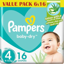 Pampers Baby Dry Taped Diapers With Aloe Vera Lotion, Up To 100% Leakage Protection, Size 4, 9-14Kg, 96(16 x 6) Count