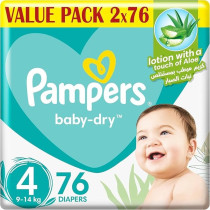 Pampers Baby Dry Taped Diapers With Aloe Vera Lotion, Up To 100% Leakage Protection, Size 4, 9-14Kg,152(76 x 2) Count