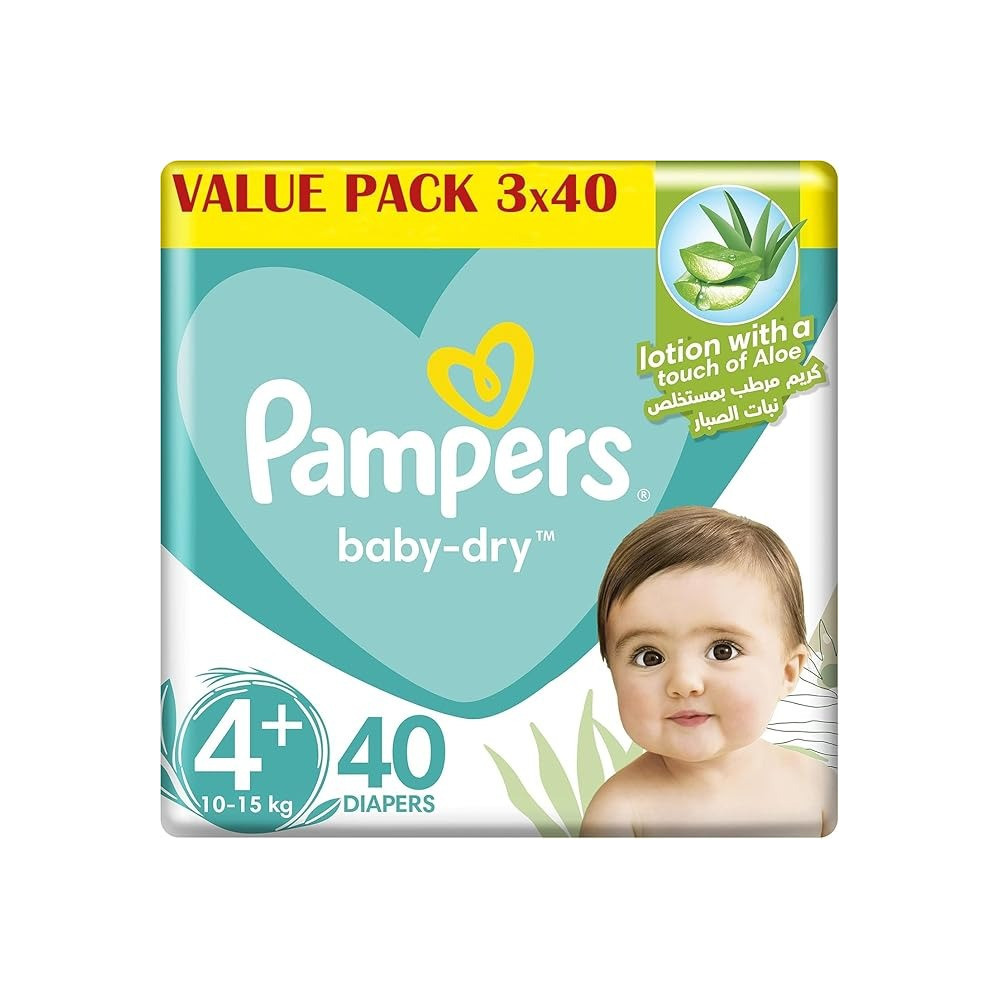 Pampers Baby-Dry Diapers, Size 4 Plus, Large +, 9-16 Kg, Value Pack, 40 x 3 Count