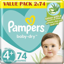 Pampers Active Baby Dry Diapers, 9-16 Kg, 100% Leackage Protection Double Mega Pack - Size 4 Plus, 148 Count