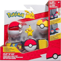 Pokemon Pikachu Clip N Go Belt Set 2-Inch Pikachu Battle Figure With Clip N Go Belt Plus Poke And Level Ball Accessories