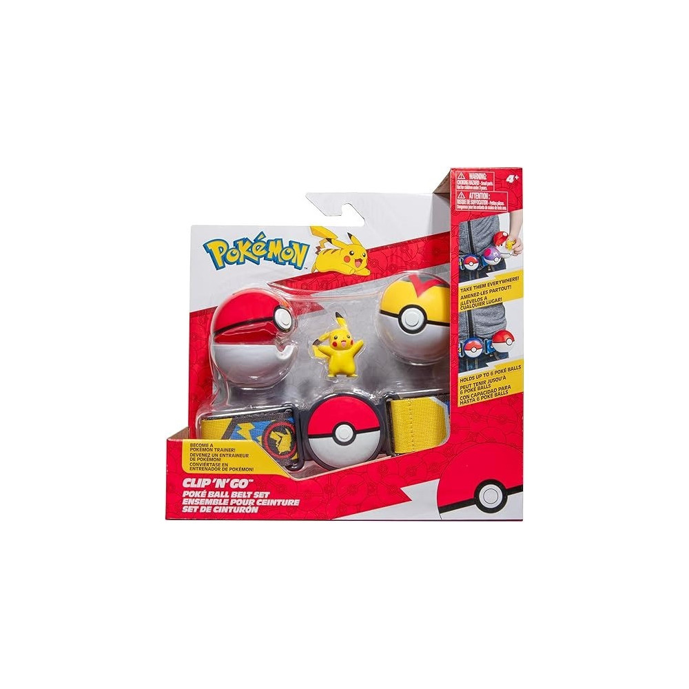 Pokemon Pikachu Clip N Go Belt Set 2-Inch Pikachu Battle Figure With Clip N Go Belt Plus Poke And Level Ball Accessories