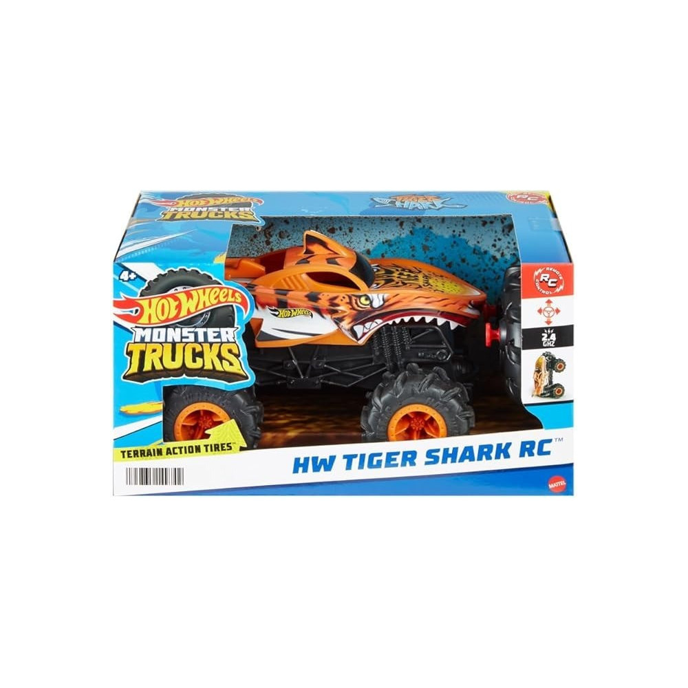 Hot Wheels Rc Monster Trucks Hw Tiger Shark Rc In 1:24 Scale, Remote-Control Toy Truck