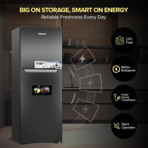 Nikai 410L No-Frost Double Door Refrigerator With Vegetable Crisper And Adjustable Glass Shelves, Temperature Control, Lock And Key, Led Light, Ideal For Kitchen, Office And Hotels, NRF410FSS9, 1 Year Warranty