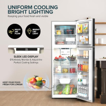 Nikai 410L No-Frost Double Door Refrigerator With Vegetable Crisper And Adjustable Glass Shelves, Temperature Control, Lock And Key, Led Light, Ideal For Kitchen, Office And Hotels, NRF410FSS9, 1 Year Warranty