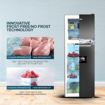 Nikai 410L No-Frost Double Door Refrigerator With Vegetable Crisper And Adjustable Glass Shelves, Temperature Control, Lock And Key, Led Light, Ideal For Kitchen, Office And Hotels, NRF410FSS9, 1 Year Warranty