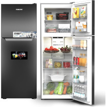 Nikai 410L No-Frost Double Door Refrigerator With Vegetable Crisper And Adjustable Glass Shelves, Temperature Control, Lock And Key, Led Light, Ideal For Kitchen, Office And Hotels, NRF410FSS9, 1 Year Warranty