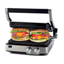 Kenwood Grill 2000W Contact Health Grill Panini Press with Variable Temperature, Timer, 3 Grill Positions for Panini, Burger, Sandwich, Pizza, Steak, Chicken, Fish, Vegetables HGM80.000SS Silver/Black