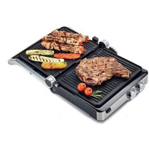 Kenwood Grill 2000W Contact Health Grill Panini Press with Variable Temperature, Timer, 3 Grill Positions for Panini, Burger, Sandwich, Pizza, Steak, Chicken, Fish, Vegetables HGM80.000SS Silver/Black