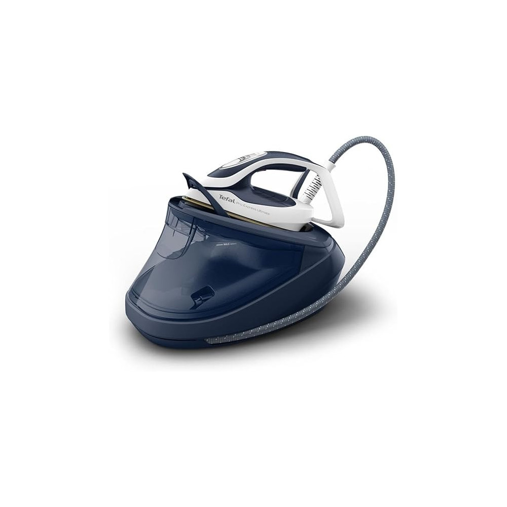 Tefal GV9720 Pro Express Ultimate Steam Iron Station Powerful 8-Bar Pressure Constant Steam Release 170 g/min, Steam Boost 590 g/min Removable Limescale Collector Extra Quiet White/Blue