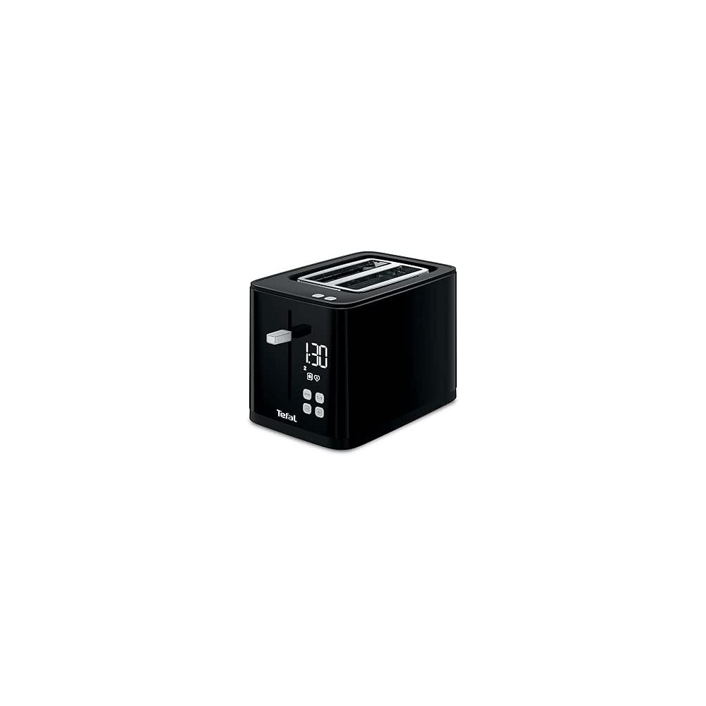 Tefal Toaster SmartN'Light Digital Toaster 2 Slots, 850 W 7 Levels of Toasting Defrot and Reheat Functions Settings Saving Function Safe to Touch Black, TT640840
