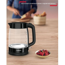 Tefal Electric Glass Kettle KI840830, with Auto Shut-Off And Removable Mesh Filter, Fresh Water Boiled, 2200W, 1.7 Liters, Black