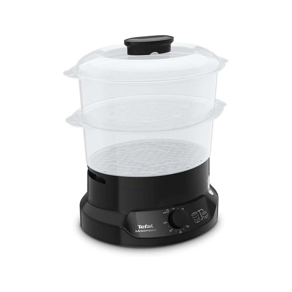 Tefal Steam Cooker Minicompact Black 6L Steamer Easy To Store, VC139865
