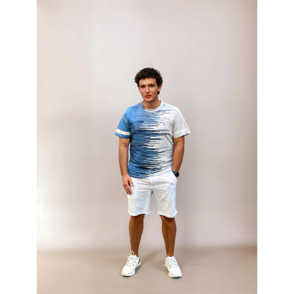 Zeus Logo Print Sports T-shirt, L White and Blue