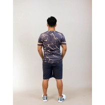 Zeus Logo Print Sports T-shirt, L Black and Gold 