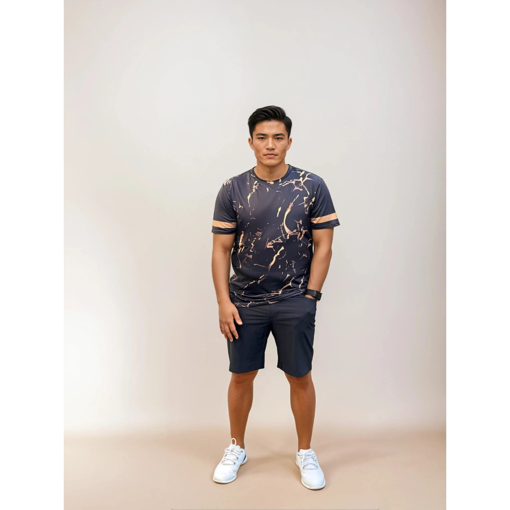 Zeus Logo Print Sports T-shirt, L Black and Gold