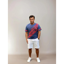 Zeus Logo Print Sports T-shirt, L Blue and Red