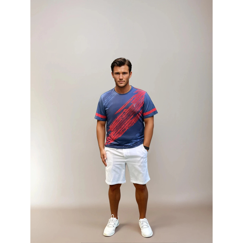 Zeus Logo Print Sports T-shirt, L Blue and Red