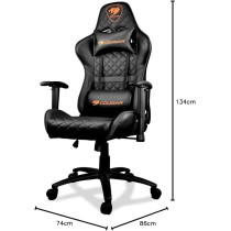 Cougar Gaming Chair Armor One, Steel-Frame, Breathable Pvc Leather, 180 Degree Recliner System, 120Kg Weight Capacity, 2D Adjustable Arm-Rest, Steel 5-Star Base, Black
