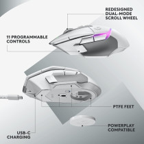 Logitech G502 X Plus Lightspeed Wireless Optical Mouse - Lightforce Hybrid Switches, Lightsync Rgb, Hero 25K Gaming Sensor, Compatible With Pc - Macos/Windows, White