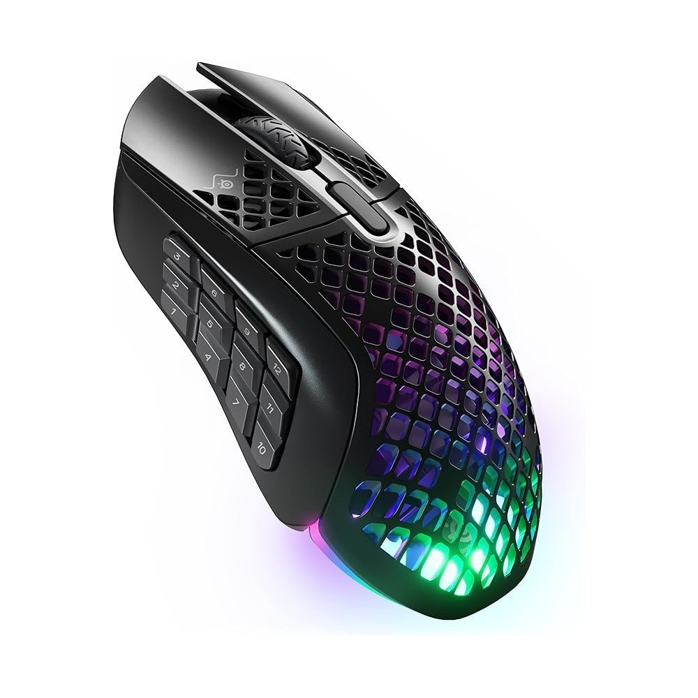 SteelSeries Aerox 9 Wireless Gaming Mouse, Ultra Lightweight Mmo/Moba – 89G – 18 Programmable Buttons – Bluetooth/2.4 Ghz – Ip54 Water Resistant – 180 Hr Battery, Black