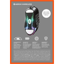SteelSeries Aerox 9 Wireless Gaming Mouse, Ultra Lightweight Mmo/Moba – 89G – 18 Programmable Buttons – Bluetooth/2.4 Ghz – Ip54 Water Resistant – 180 Hr Battery, Black