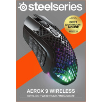SteelSeries Aerox 9 Wireless Gaming Mouse, Ultra Lightweight Mmo/Moba – 89G – 18 Programmable Buttons – Bluetooth/2.4 Ghz – Ip54 Water Resistant – 180 Hr Battery, Black