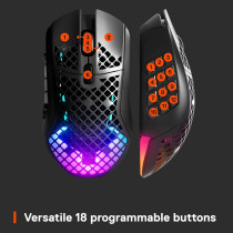 SteelSeries Aerox 9 Wireless Gaming Mouse, Ultra Lightweight Mmo/Moba – 89G – 18 Programmable Buttons – Bluetooth/2.4 Ghz – Ip54 Water Resistant – 180 Hr Battery, Black