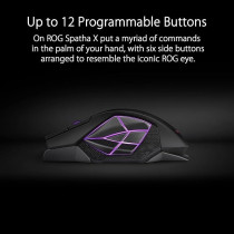 Asus Rog Spatha X Wireless Gaming Mouse, 2.4 Ghz/Wired Usb, 19,000 Dpi Optical Sensor, 12 Programmable Buttons, Rgb, Swappable Switch Design, Micro Switches, Magnetic Charging Stand, Black